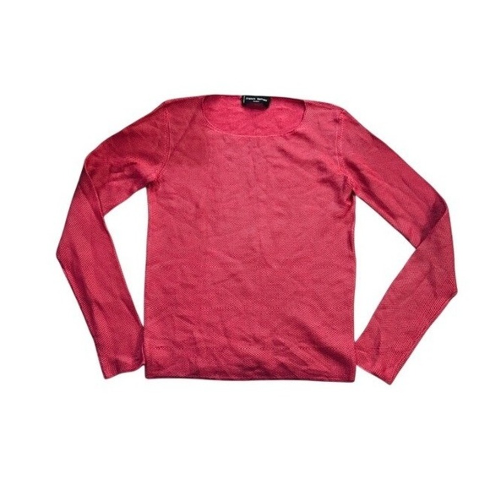 Franck Namani Paris Pink 100% Silk Knit Top Made Italy Bateau Neck Long Sleeve S